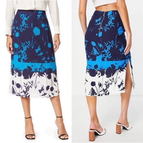 NWT TED BAKER Floral Colorblock Stripe High Waist Side Slit Pencil Midi Skirt 2 - Picture 4 of 11